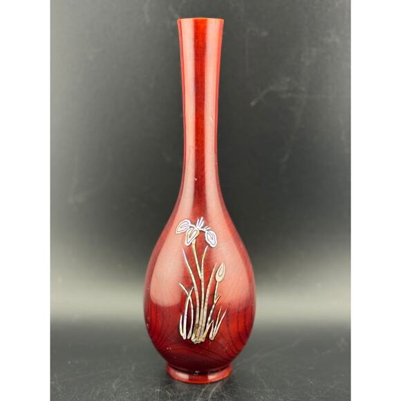 Vintage Inlaid Abalone Shell Iris Flower Vase - Picture 1 of 6